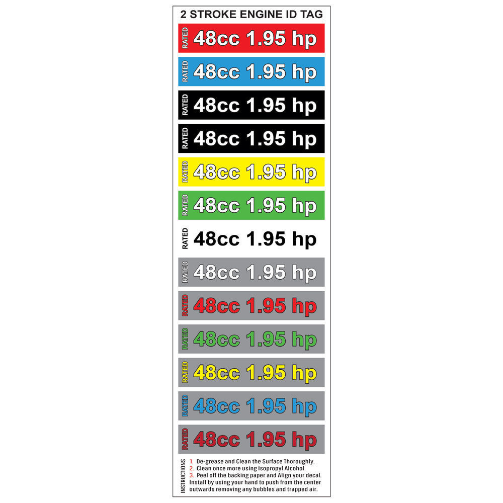 2-Stroke Motorized Bicycle Engine ID Decals - 48cc 1.95hp
