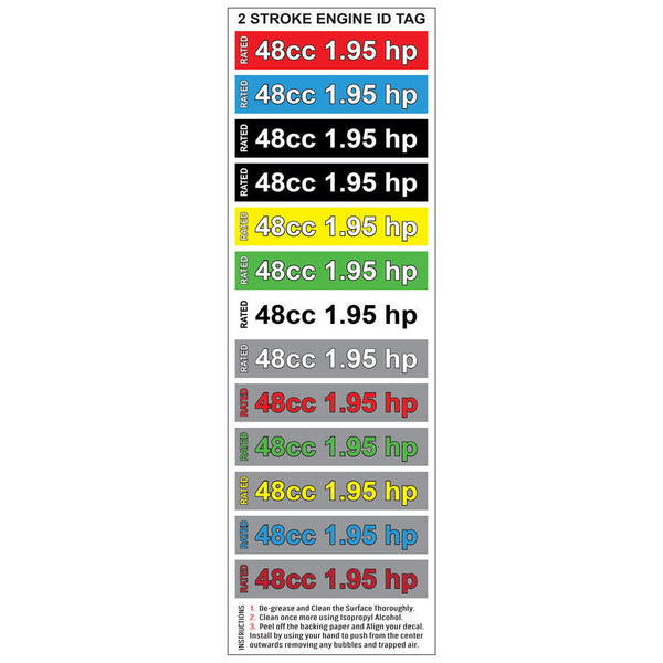 2-Stroke Motorized Bicycle Engine ID Decals - 48cc 1.95hp