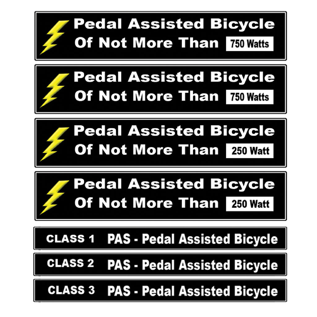 Pedal Assisted eBike Decal Kit Fits Pedal Assist Electric Bikes 250 - 750 Watts