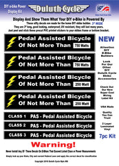 Pedal Assisted eBike Decal Kit Fits Pedal Assist Electric Bikes 250 - 750 Watts